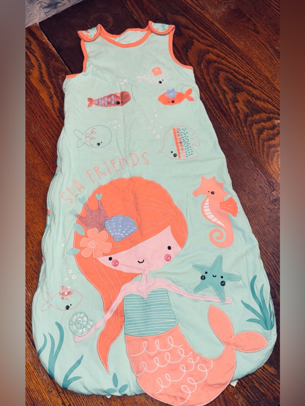 Appliqué Mermaid & Sea Friends Mint & Coral Sleep Sack, 18-24 mos